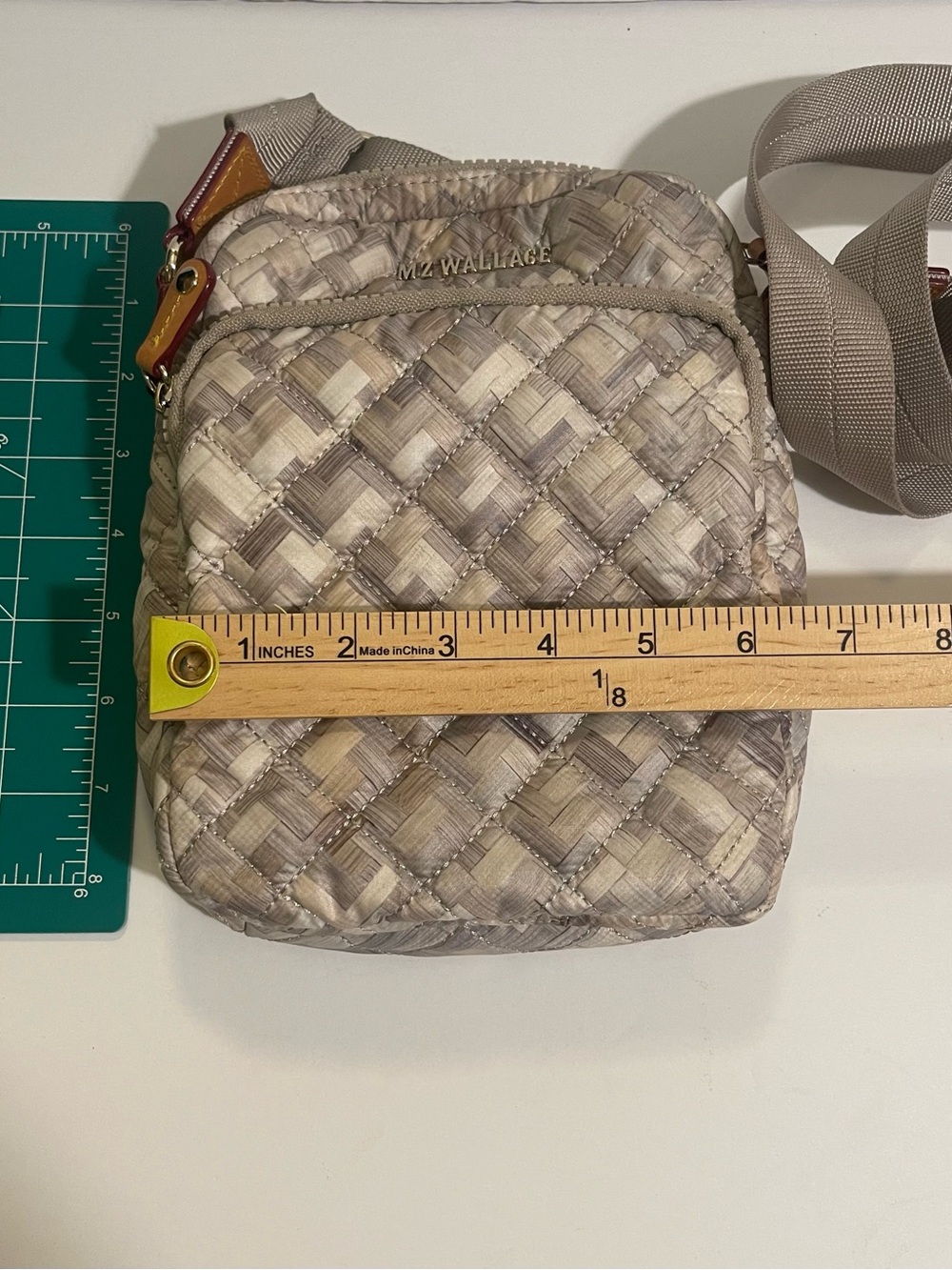 MZ Wallace Quilted Crossbody in Beige Taupe with Brown Trim - Picture 5 of 12